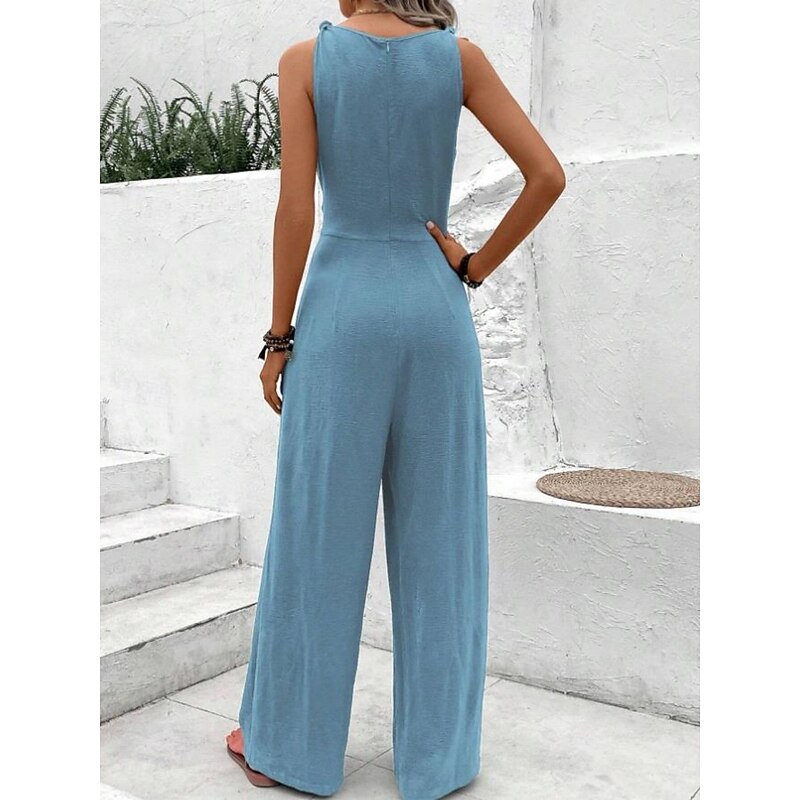 Women's Jumpsuit Active Floral Sleeveless Wide Leg V Neck Vacation Street Regular Fit Black Pink Blue Summer2