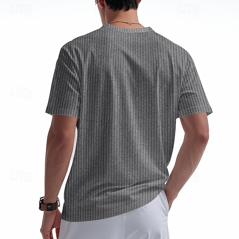 Men's T Shirt Henley Shirt Tee Short Sleeve Shirt Short Sleeve V Neck Summer Plain Fashion Designer Basic Jacquard Vacation Street Going out Black White Khaki Top Tee for Men2