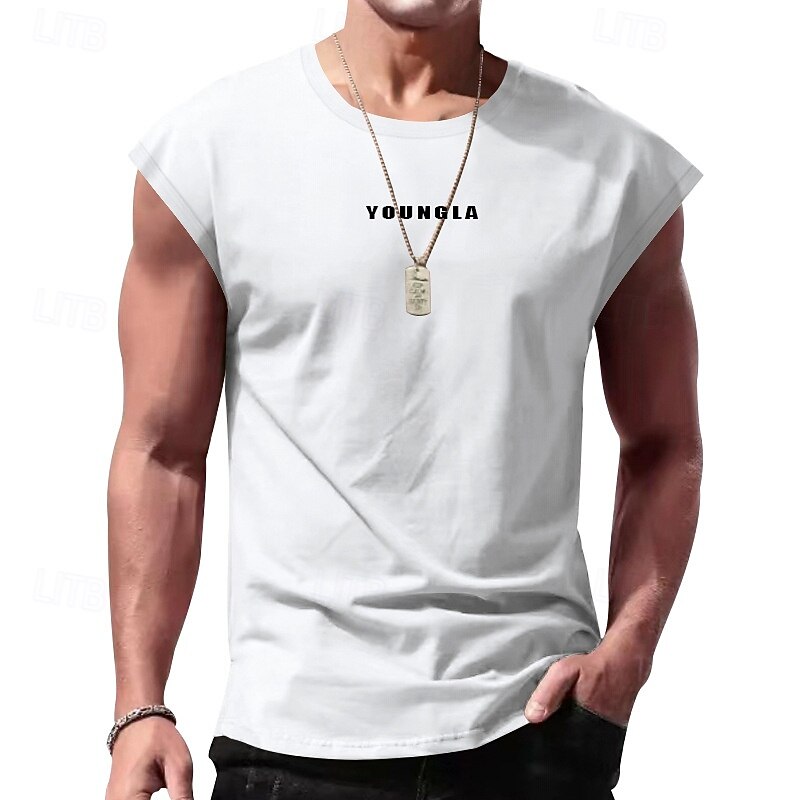 Men's Tank Top Vest Top Undershirt Sleeveless Shirt Sleeveless Crew Neck Summer Letter Fashion Designer Basic Print Vacation Street Going out Black White Red Top Tee for Men