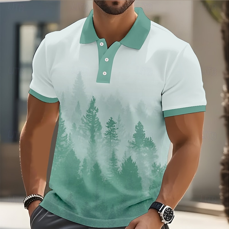 Men's Tree Polo Short Sleeve Polo Shirts Collared Shirts Casual School Outdoor Daily Wear 3D Print Summer Blue Brown Green3