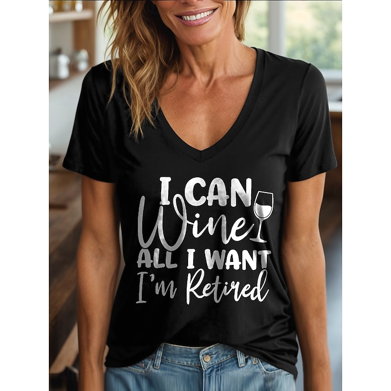 Women's T Shirt Retired Graphic Letter Vintage Stylish Classic Short Sleeve V Neck Regular Tops Daily Print Black White Yellow Red Blue Summer