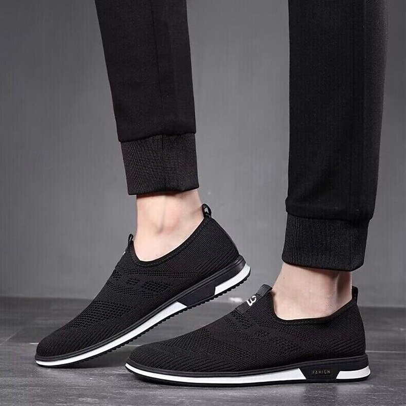 Men's Grey Knit Slip-On Sneakers with Elastic Fit - Breathable, Flexible Footwear for Running, Sports and Active Lifestyles4