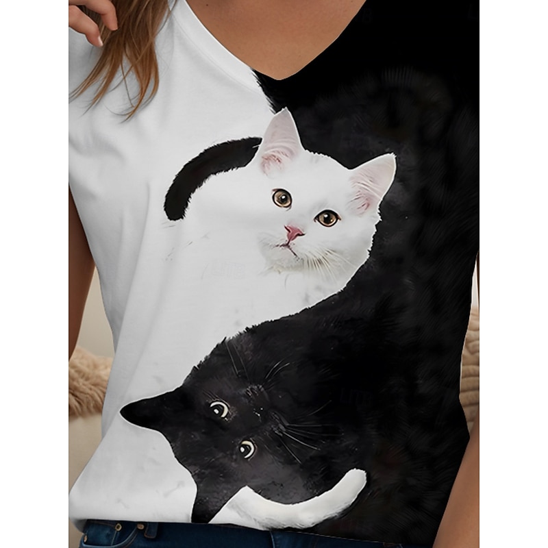 Women's Animals Cat Camisole Tank Top Vintage Tropical Stylish Sleeveless Short Sleeve V Neck Regular Tops Daily Print Black and White Yellow Pink Blue Purple Summer Spring3