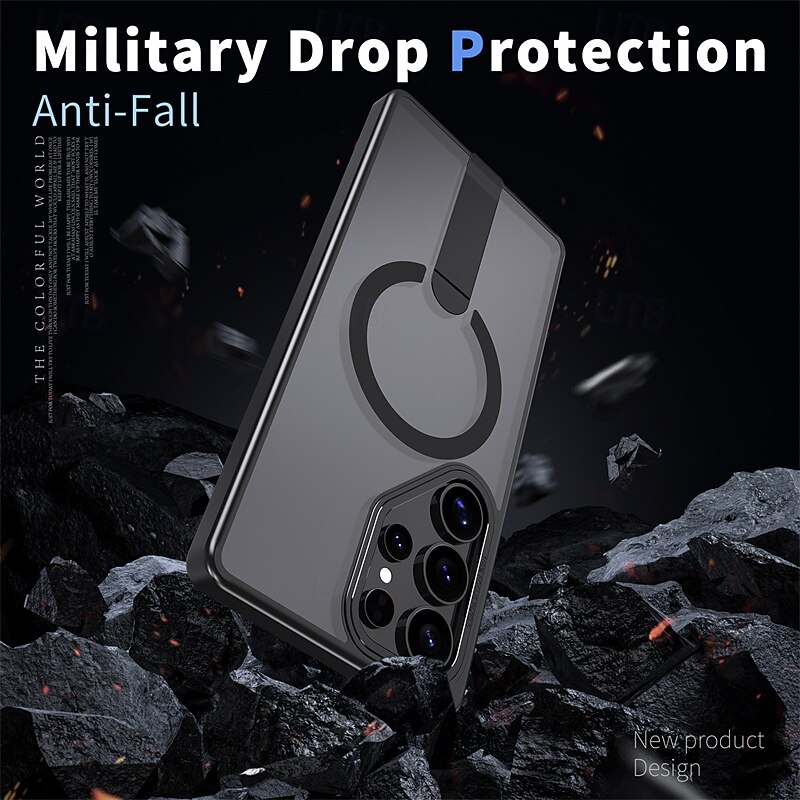 Phone Case For Samsung Galaxy S25 S25 Edge S24 Ultra Plus S24 FE S23 S22 Back Cover Magnetic Adsorption with Stand Holder Support Wireless Charging Shockproof TPU Acrylic3