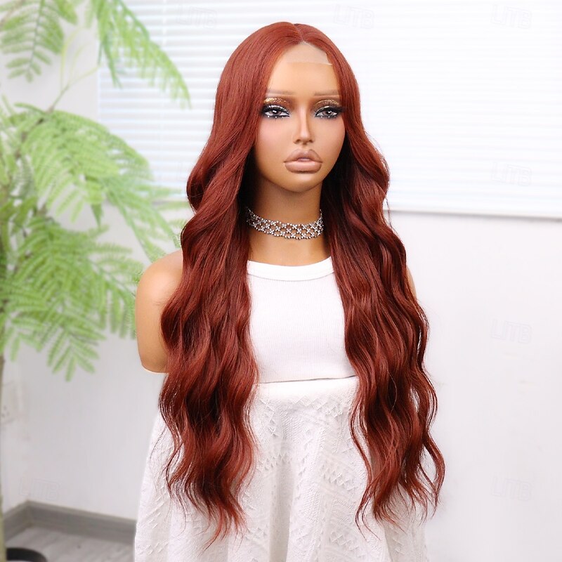 Synthetic Lace Wig Curly Style 26 inch Orange Middle Part U Part Wig Women's Wig Auburn2