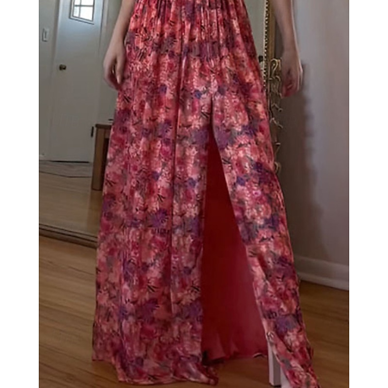 Women's Long Dress Maxi Dress Casual Dress Floral Dress Fashion Elegant Dress Outdoor Party Holiday Regular Fit Flower Sleeveless Halter Neck Red Summer3