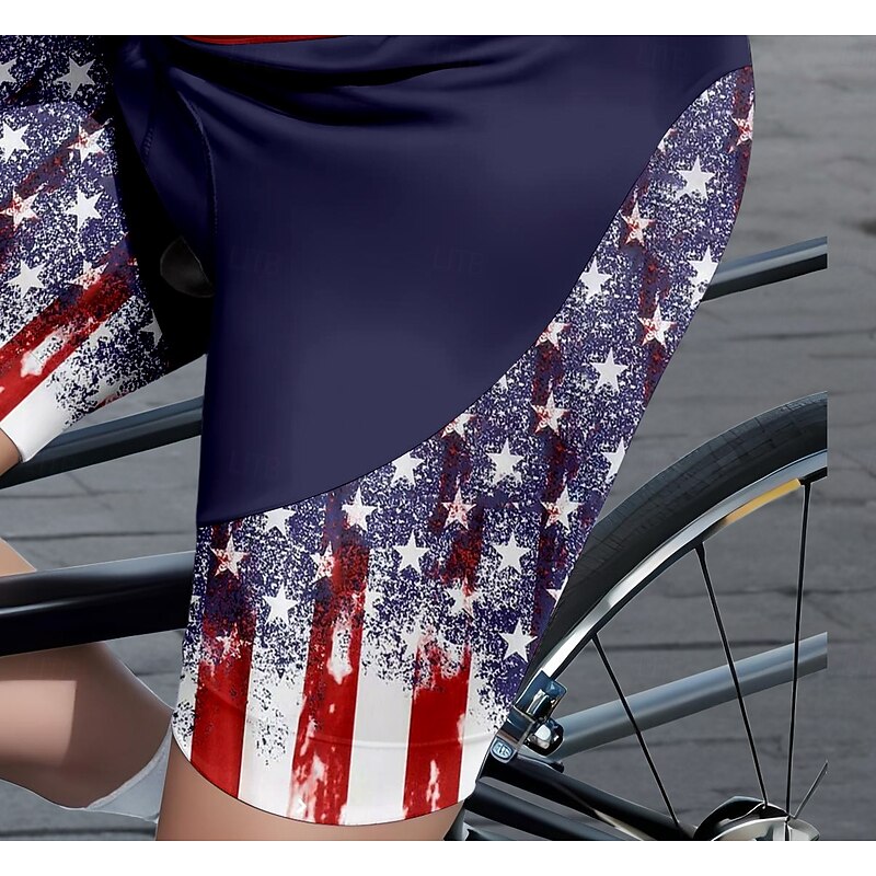 Women's Graphic Geometric Independence Day National Flag Cycling Shorts Bike Shorts Padded Shorts / Chamois Sports Sunscreen UV Resistant 3D Pad Quick Dry Navy Blue Clothing Apparel Bike Wear2