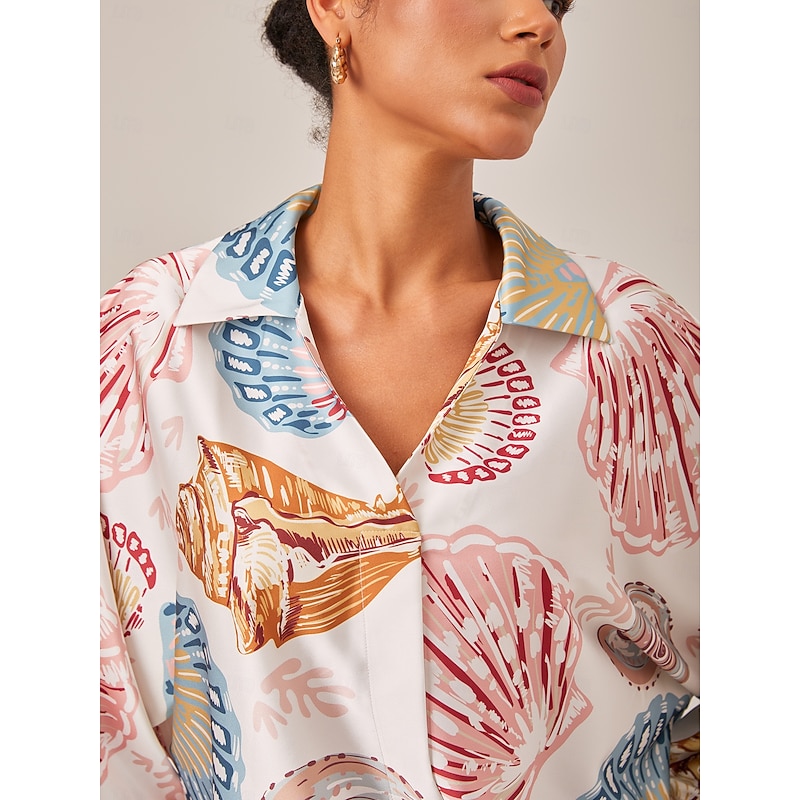 Shell Print Relaxed Fit Overhead V-Neck Blouse3