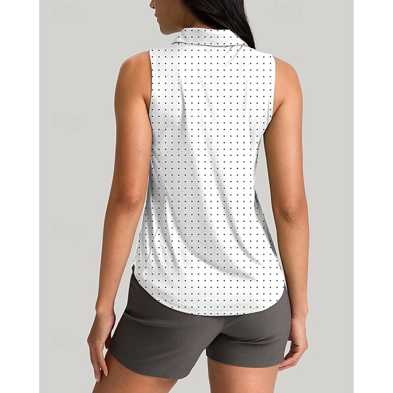 Women's Dot Tennis Shirt Sleeveless Print UPF50+ Quick Dry Tennis Golf Badminton Zip Collar Tee Tshirt Top Black White+Black White Tennis Clothing3