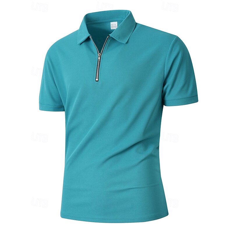 Men's Quarter Zip Polo Golf Shirt Daily Holiday Lapel Short Sleeve Fashion Basic Plain Summer Regular Fit Black Blue Army Green Beige Coffee Quarter Zip Polo