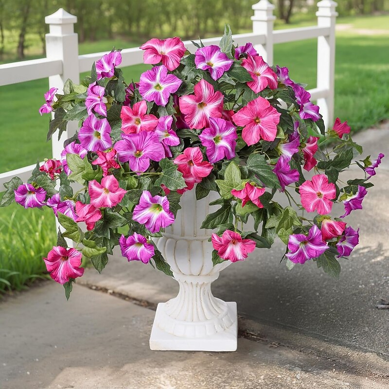 1 Bundle Artificial Flowers for Outdoors Spring Faux Morning Glory Look Real Silk Flowers for Outside Planter UV Resistant Fake Flowers for Home Garden Balcony Yard Porch Deco4