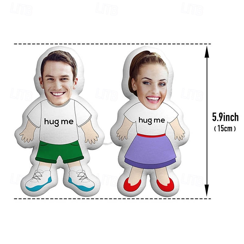 Custom Face Photo Pillow Couple Personalized Gift Toy Plush Doll Link with a Line Ideal Gift for Her Him Hug Me3