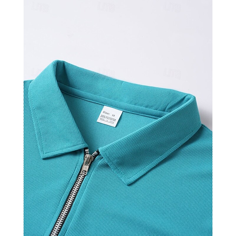 Men's Quarter Zip Polo Golf Shirt Daily Holiday Lapel Short Sleeve Fashion Basic Plain Summer Regular Fit Black Blue Army Green Beige Coffee Quarter Zip Polo4