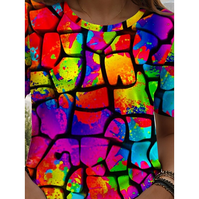 LGBT Pride Parade Pride Raindow Women's T Shirt Graphic Geometric Striped Vintage Stylish Classic Short Sleeve Crew Neck Regular Tops Daily Print Yellow Red Purple Summer Spring3