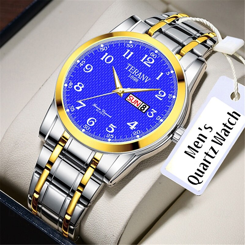 Fashionable Men's Steel Strap Quartz Watch with Simple Design Circular Dial Dual Calendar IPX7 Waterproof Night Light Watch Business Watch2