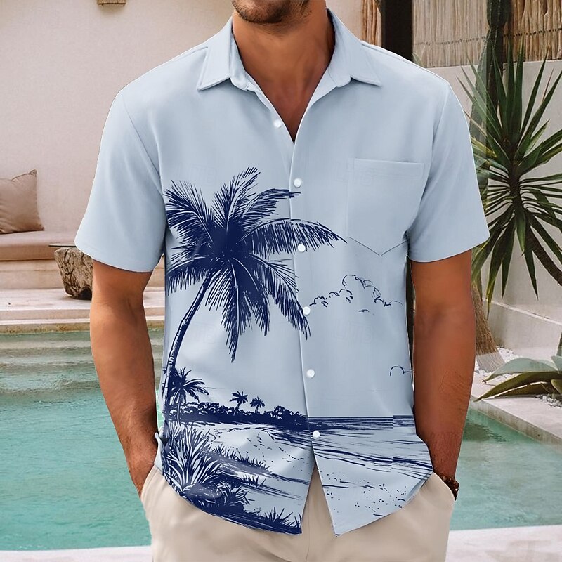 Men's Coconut Tree Tropical Plants Summer Hawaiian Shirt Button Up Shirt Aloha Shirt Short Sleeve Hawaiian Vacation Holiday Beach Wear Summer Spring Turndown 3D Print Collared Shirts Front One Pocket