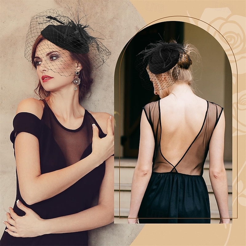 Fascinator Hat Veil Feather Fascinator Tea Party Bridal Wedding Veil Retro Hat Pillbox Derby Hats for Women4