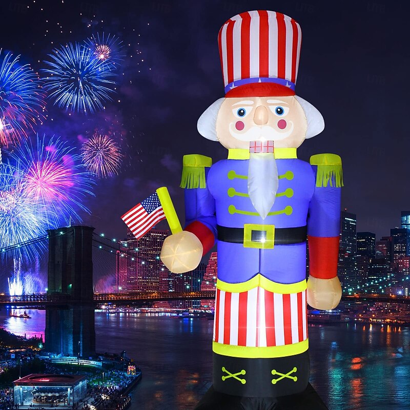 1 Pc 2.4M 8FT July 4th US Independence Day Nutcracker Soldiers Inflatable Air Model Patriotic Courtyard Lawn Party Decoration Light