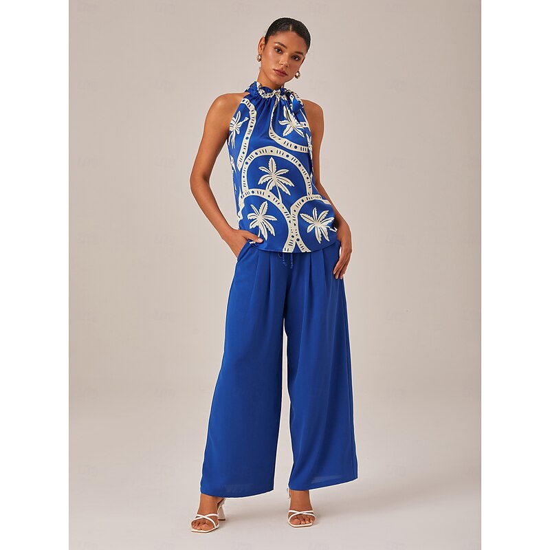 Elastic Waist Drawstring Wide Leg Resort Pants2