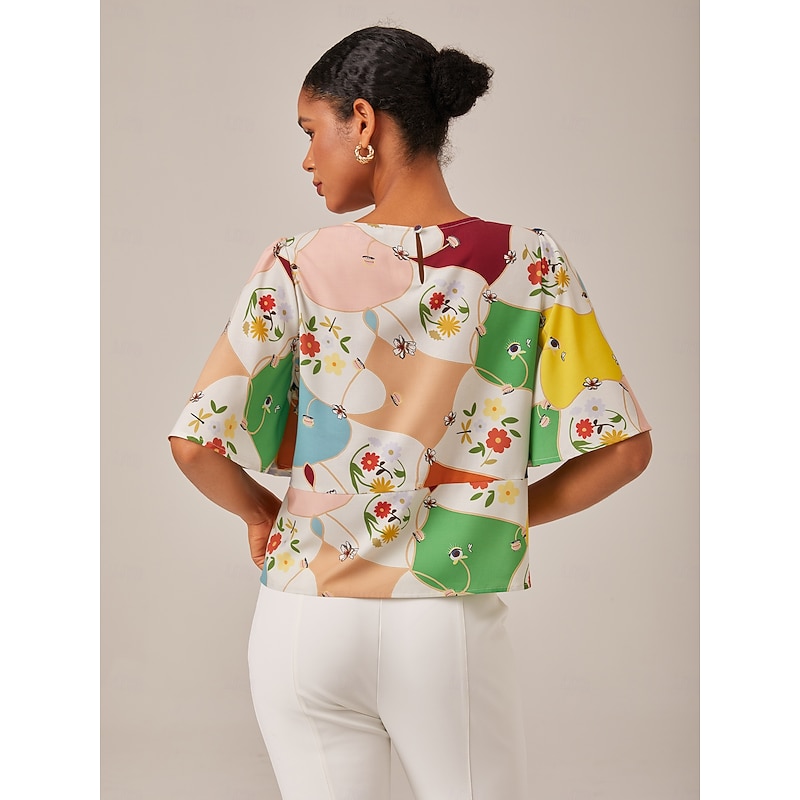 Geometric Floral Tie Front Top3