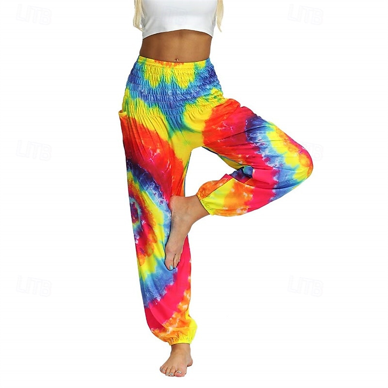 Retro Vintage Boho 1970s Harem pants Yoga Pants Hippie Tie Dye Smocked Waist Rainbow Fancy Dress Women's Halloween Carnival Pride Parade Pride Month Festival Adults' Pants2