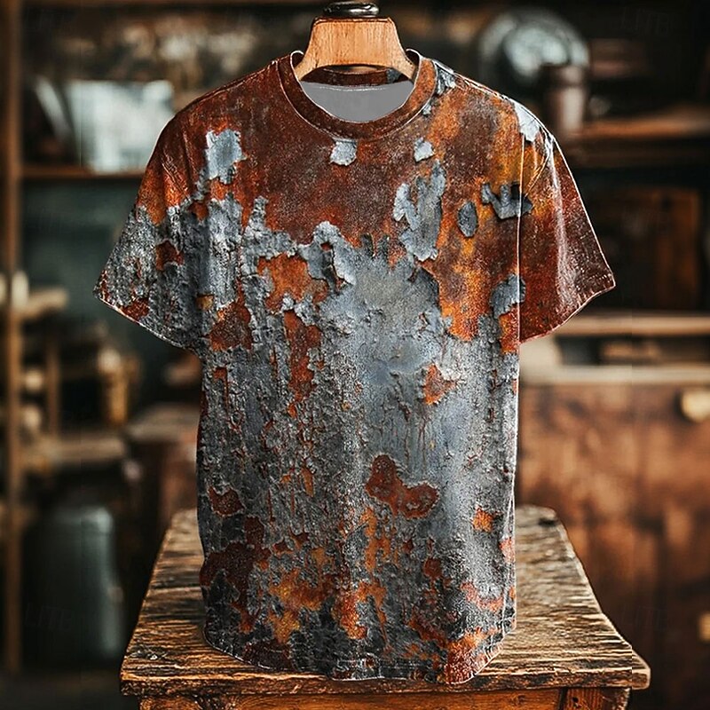 Men's Optical Illusion T Shirt Short Sleeve T shirt 3D Print Crew Neck Shirt Retro Vintage Vintage Retro Party Street Casual Brown Summer Spring Clothing Apparel S M L XL XXL XXXL 4XL