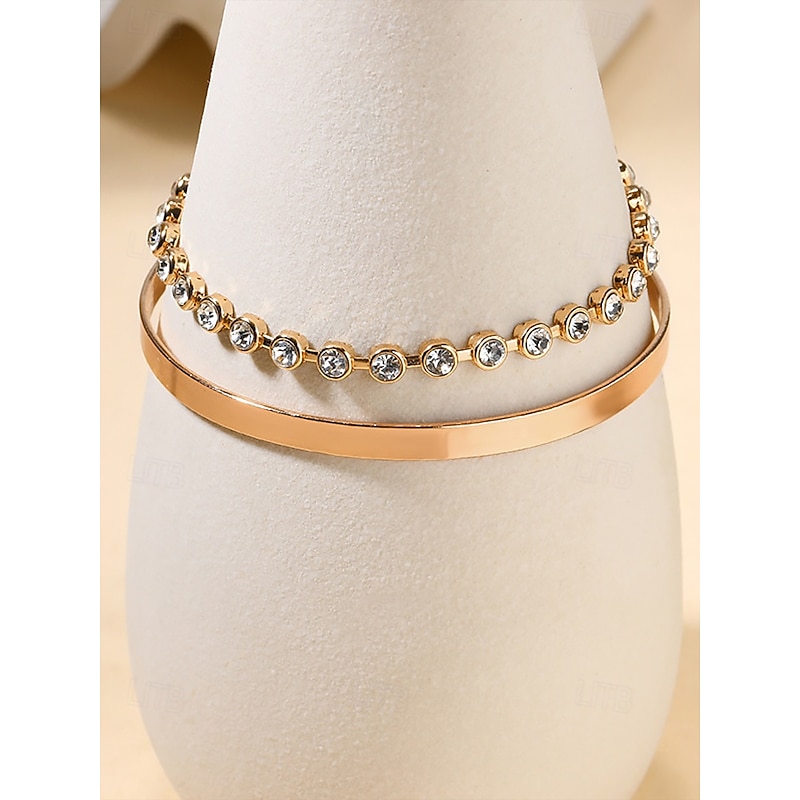 Women's Gold-Tone Crystal Bracelet Set – Elegant Stacking Bangles for Parties, Dates and Daily Wear2