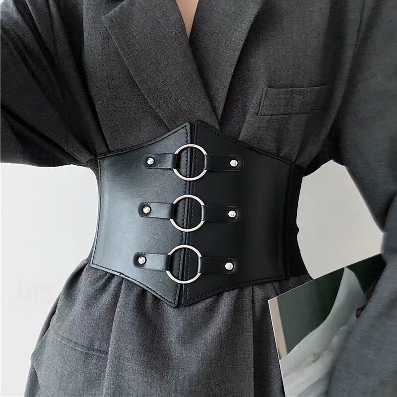 Women's Belt PU Silver Wide Belt Street Date Round Dots