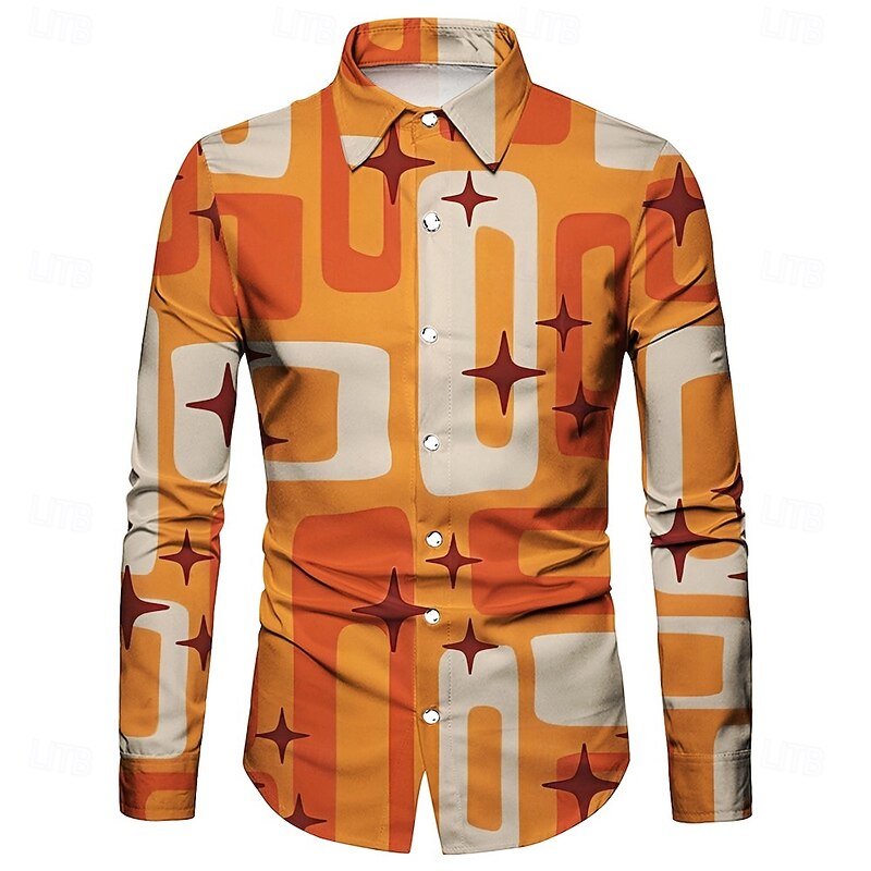 Retro Vintage 1970s Shirt Disco Geometic Psychedelic Fancy Dress Men's Halloween Carnival Music Festival Pride Parade Adults' Shirt