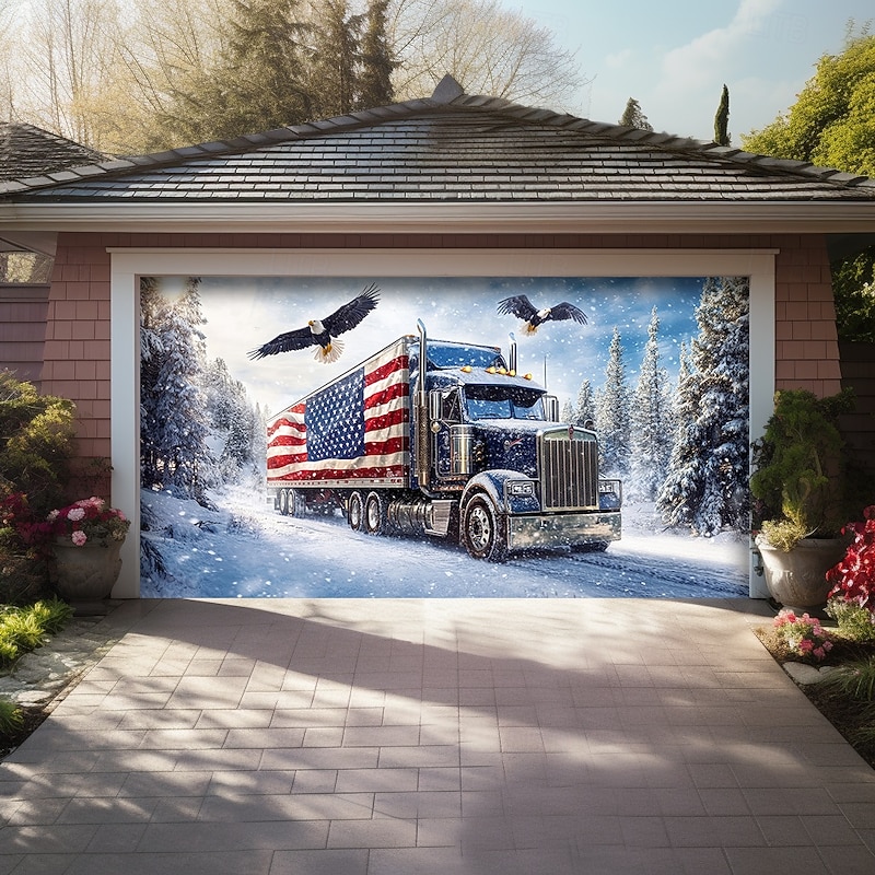 4th of July Door Decorations Garage Door Cover American Patriotic Egale Outdoor Banner Large Backdrop for Holiday Outdoor Garage Door Home Wall Decorations