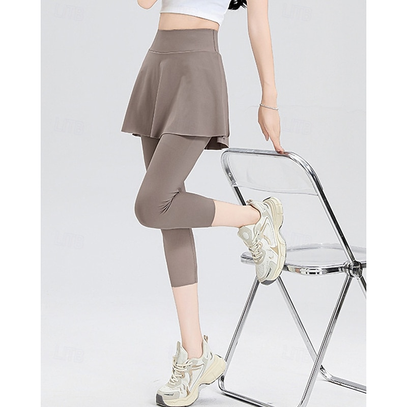 Women's Solid Colored Tennis Skirt with Capri Leggings Side Pockets Split Quick Dry Tennis Golf Pickleball Bottoms Black Brown Gray Spandex Tennis Clothing