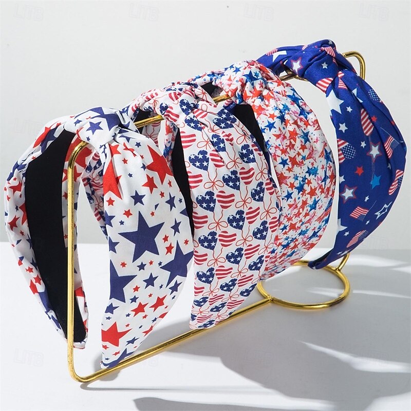 4th of July Headband for Women Red Blue Star Hair Accessories Independence Day Hairband Patriotic Head Band White Hair Hoops2