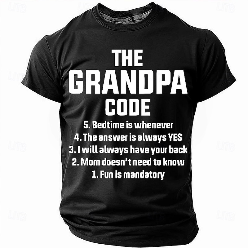 Men's Funny Grandpa Code Short Sleeve Graphic T-Shirt | Grandfather Rules Gift Tee3