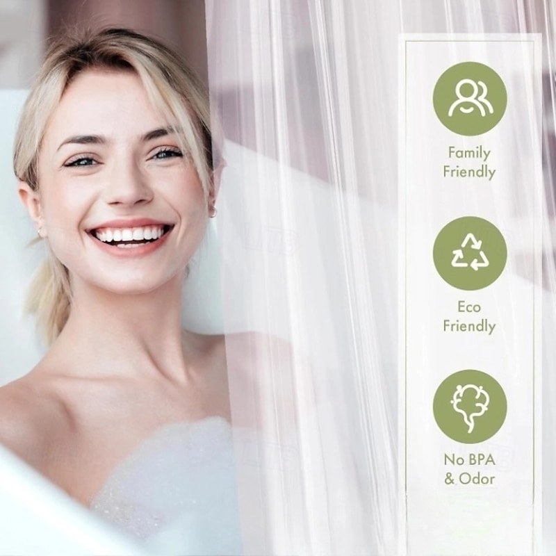 PEVA Shower Curtain Bath Curtain Waterproof Mildew Proof Clear Color White Black, Including Hooks 180x180cm 70"x70" 200cm Long4