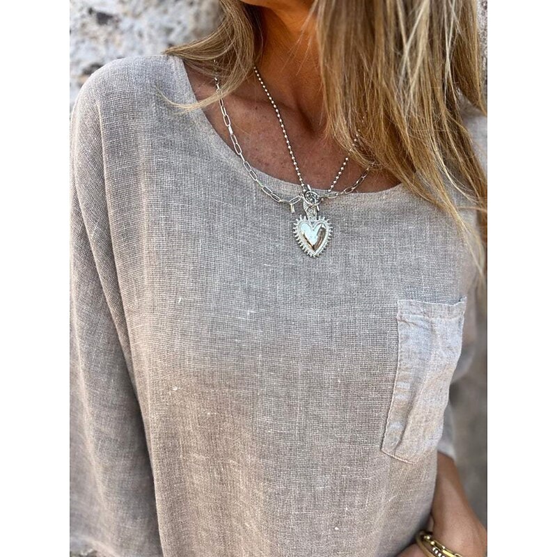 Women's T Shirt Plain Basic Modern 3/4 Length Sleeve Crew Neck Regular Tops Daily Pocket Light Green Khaki Beige Gray Summer4