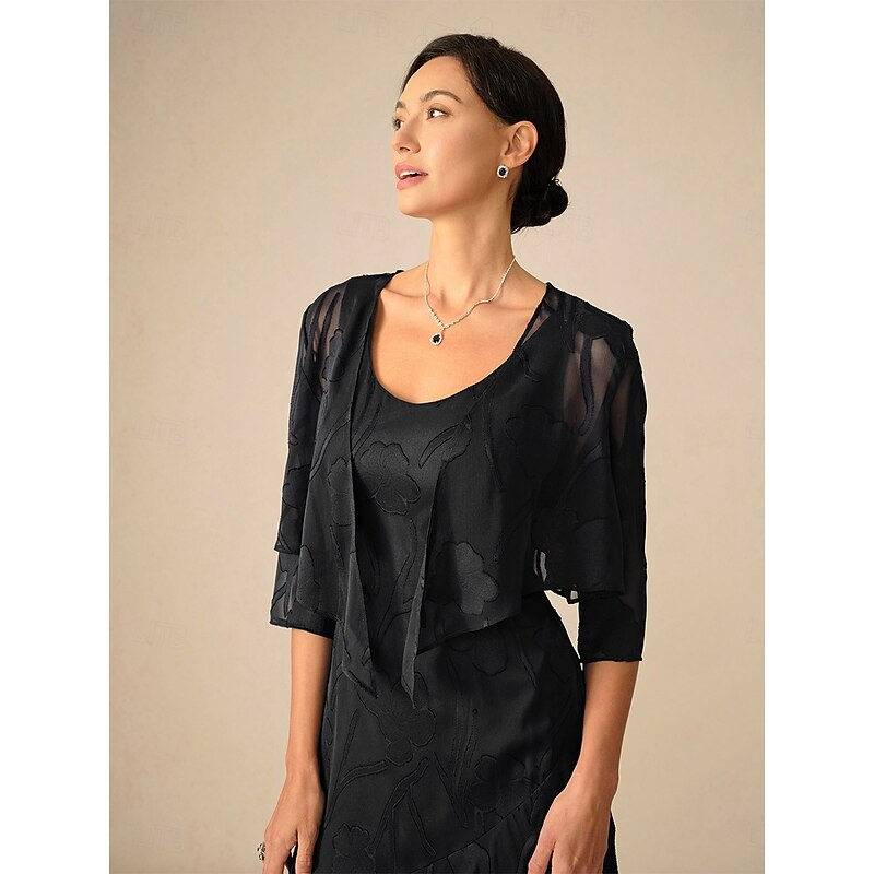 Women's Shrugs Solid Color Floral Graphic Elegant Stylish Basic 3/4 Length Sleeve Asymmetrical Crop Tops Wedding Guest Beach Wedding Black Summer Spring Fall