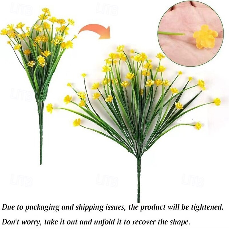 9 Bundles Artificial Flowers for Outdoors, Faux Eucalyptus and Spring Grass Greenery, UV Resistant Plastic Plants for Indoor or Outdoor Decoration, Home, Garden, Office, Porch4