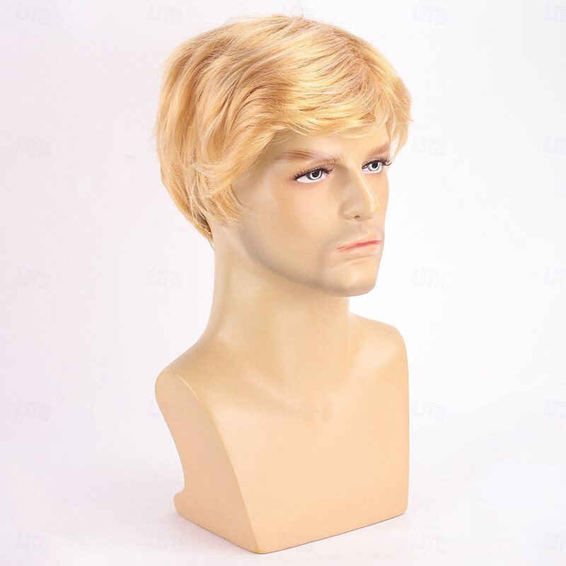 Synthetic Wig kinky Straight Natural Straight Asymmetrical Deep Parting Machine Made Wig 10 inch A1 Synthetic Hair Women's Classic Comfortable Color Gradient Blonde4