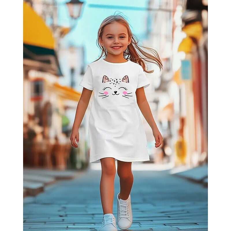 Girls' 3D Animal Dress Short Sleeve Summer Spring Vacation Daily Holiday Princess Beautiful Sweet Kids 4-12 Years Casual Dress Knee-length Regular Fit3