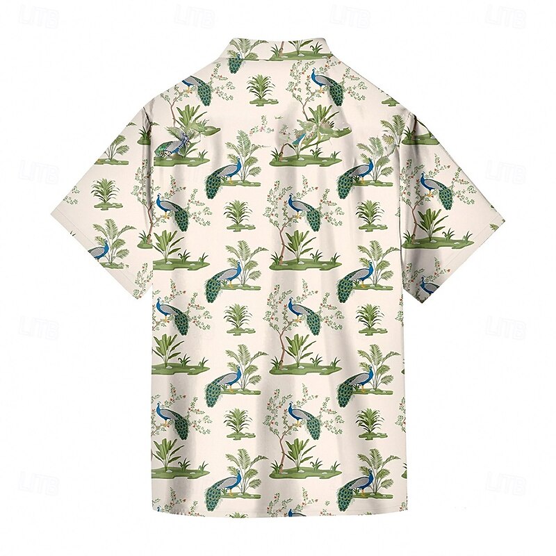 Men's Bird Peacock Tropical Plants Summer Hawaiian Shirt Button Up Shirt Aloha Shirt Short Sleeve Hawaiian Vacation Holiday Beach Wear Summer Spring Turndown 3D Print Collared Shirts Apricot2