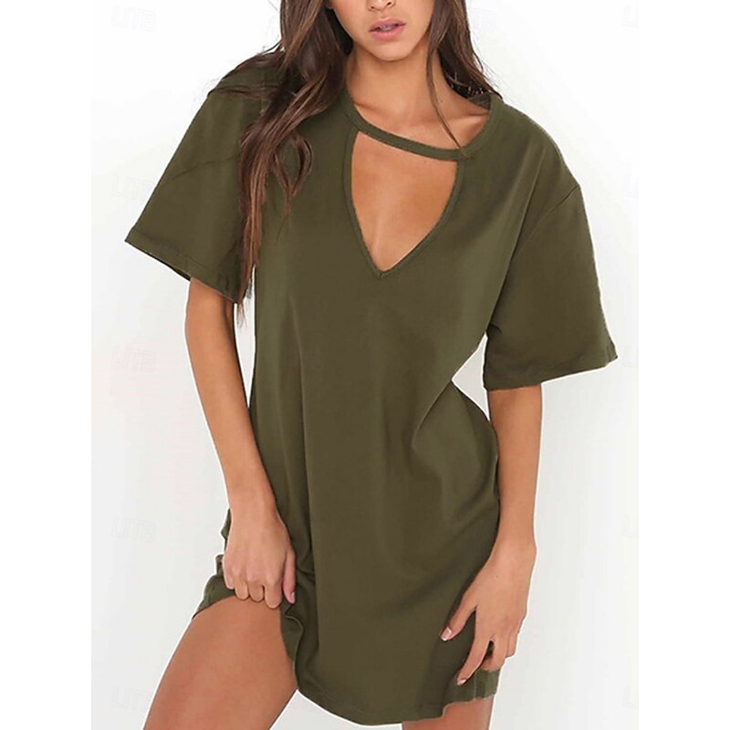 Women's Mini Dress T Shirt Dress Tee Dress Summer Dress Casual Daily Regular Fit Plain Short Sleeve V Neck Black White Brown Green Summer4