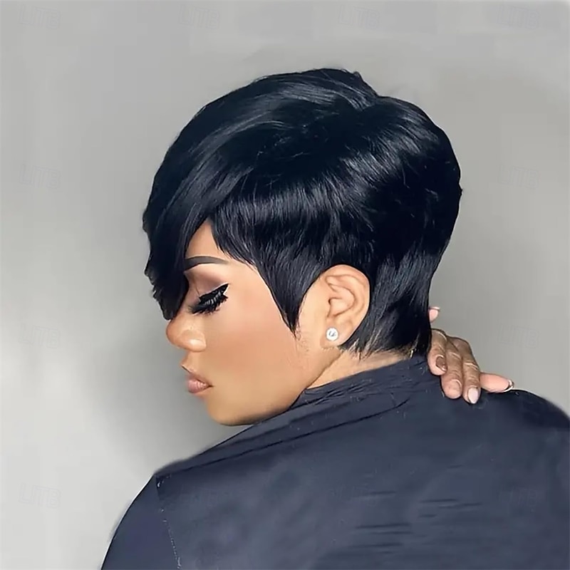 Pixie Cut Wigs for Black Women Model Length Chic Elegent Short Layered Pixie Haircut Wigs With Bangs Synthetic Wig3