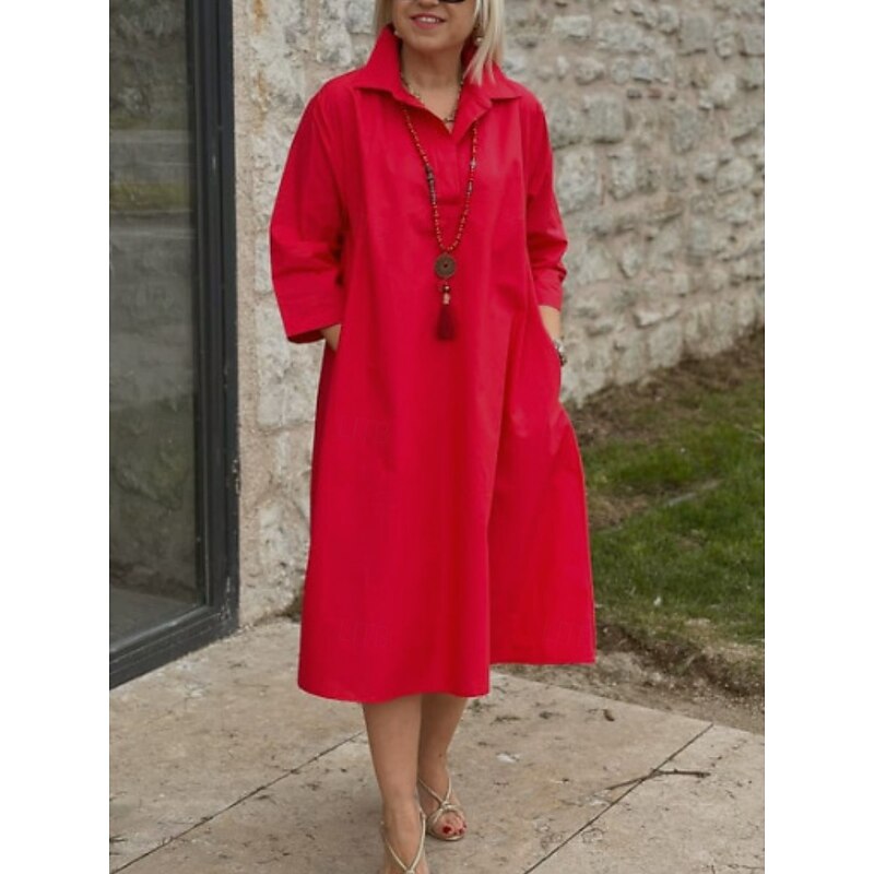 Women's Maxi Dress Summer Dress Casual Daily Regular Fit Plain 3/4 Length Sleeve V Neck Black Yellow Red Green Summer