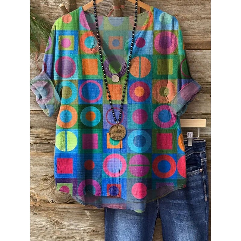 Women's Blouse Long Sleeve  V Neck Floral Graphic Vintage Tropical Hawaiian  Regular Tops Daily Holiday Beach Wear Print Blue Orange Green Summer Spring2