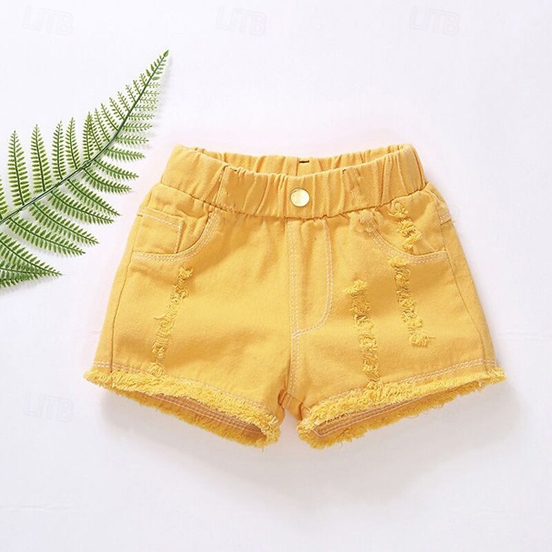 Kids Girls' Shorts Solid Color Streetwear Patchwork School 4 years+ Summer Black White Yellow3