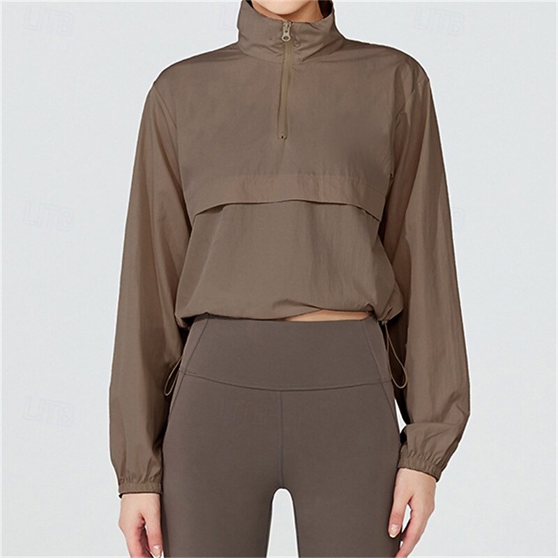 Women's Solid Colored Tennis Sports Jacket Sport Jacket Long Sleeve Drawstring Zipper Waterproof Windproof UPF50+ Tennis Golf Pickleball Stand Collar Black White Pink Tennis Clothing