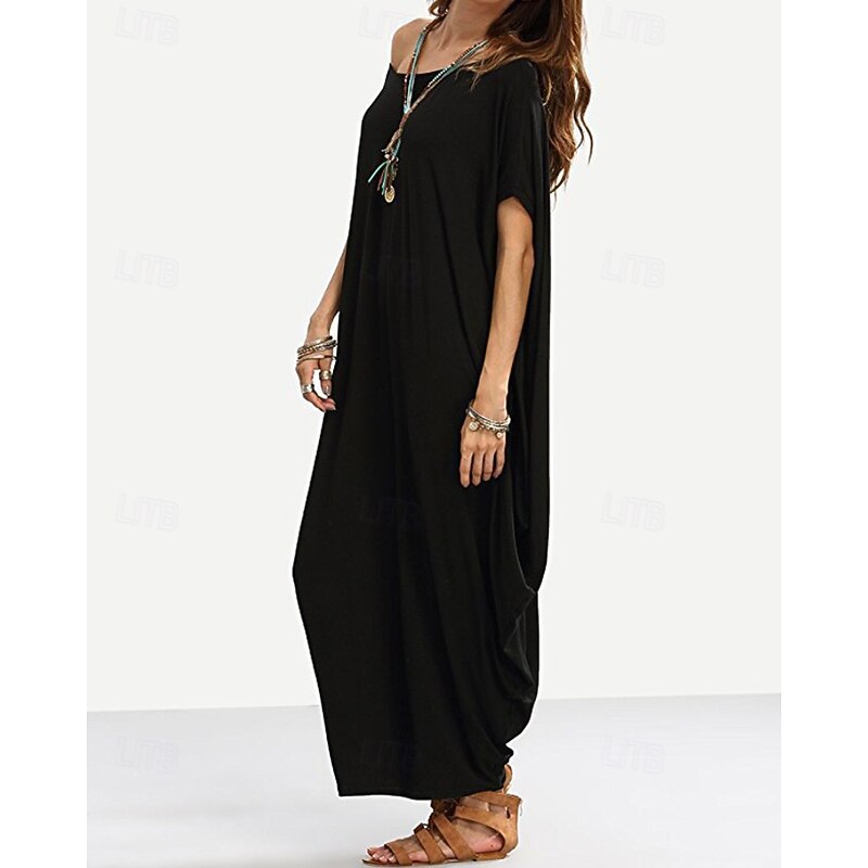 Women's Midi Dress Casual Dress Fashion Classic Modern Vacation Holiday Going out Regular Fit Plain Short Sleeve Crew Neck Black Wine Green Summer3