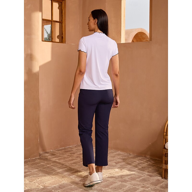 Women's Golf Polo Shirt White+Black Short Sleeve Ladies Golf Attire Clothes Outfits Wear Apparel2