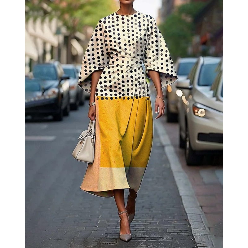 Women's Midi Dress Floral Dress Print Dress Fashion Classic Modern Vacation Daily Holiday Regular Fit Flower Half Sleeve Crew Neck Yellow Orange Green Summer3