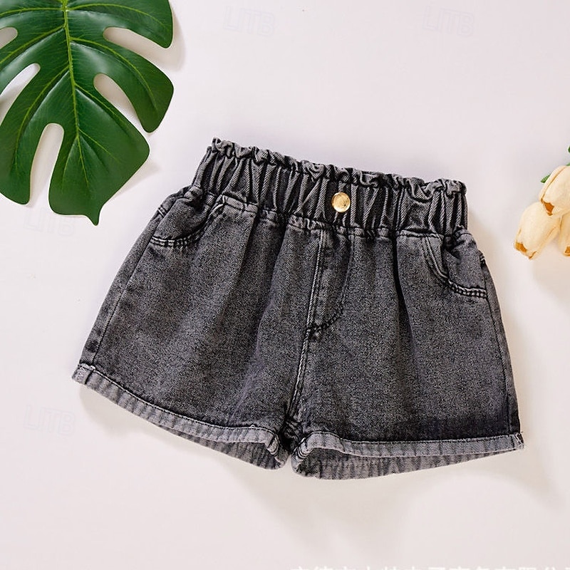 Kids Girls' Shorts Solid Color Streetwear Patchwork School 4 years+ Summer Black White Yellow
